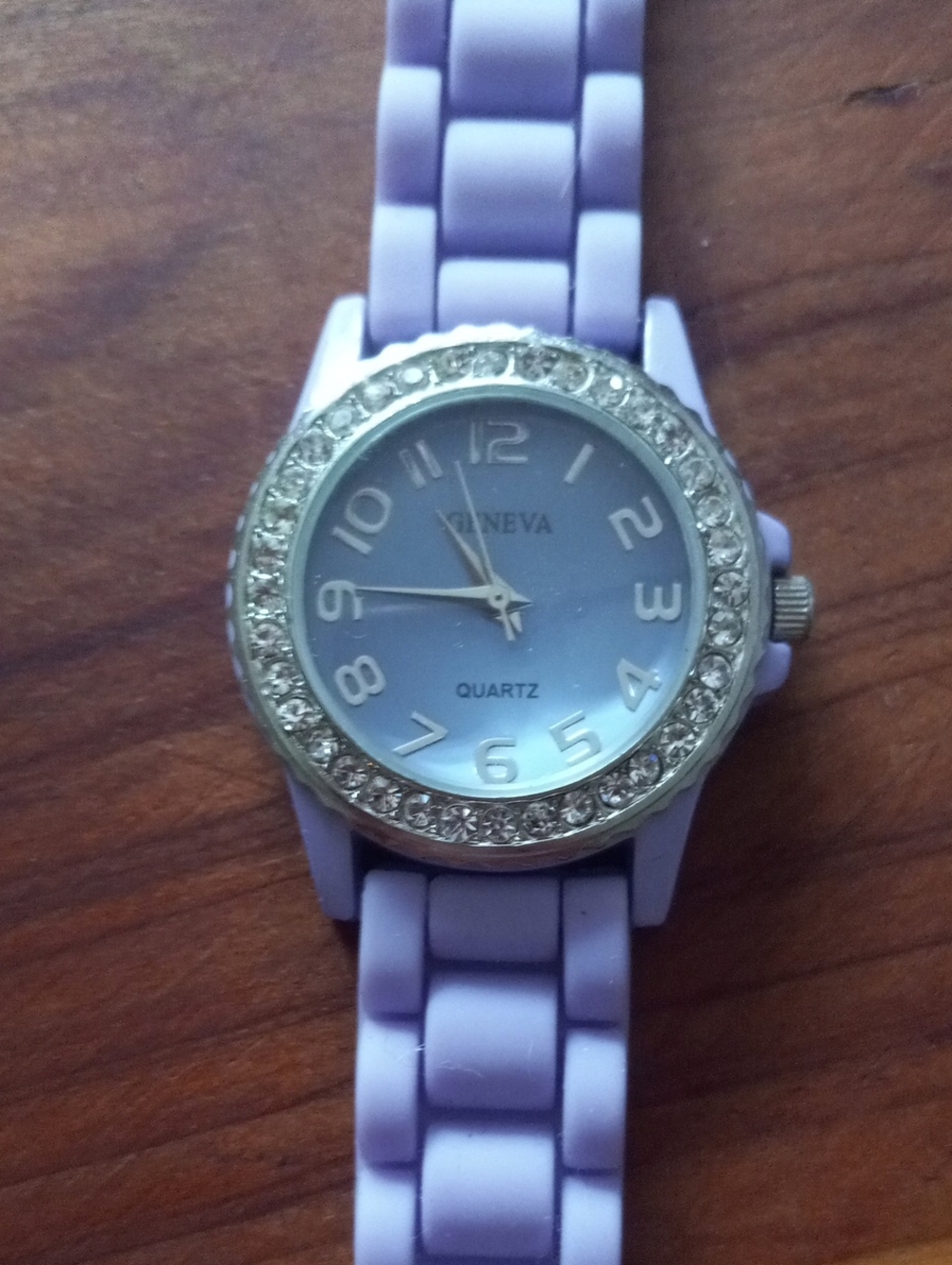Geneva Lavender Silicone Band Watch with Crystal Silver Bezel